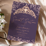 Princess tiara rose gold glitter photo Sweet 16 Invitation<br><div class="desc">Chic princess tiara crown heart shaped rose gold glitter sparkles and purple photo Sweet 16 birthday party ,  with a chic script calligraphy . Add your photo at the back. Contact me to change the main top font.</div>