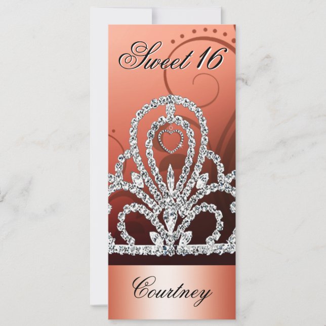 Princess Tiara Sweet Sixteen (orange) Invitation (Front)