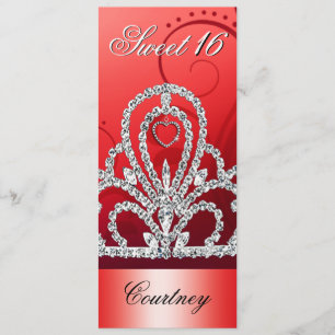 Princess Tiara Sweet Sixteen (poppy red) Invitation