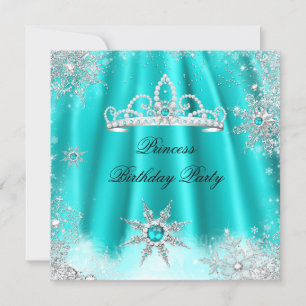Princess Tiara Teal Blue Snowflake Birthday Party Invitation