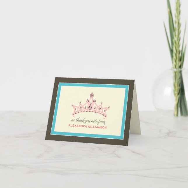 Princess Tiara Thank-You Card (aqua) (Front)