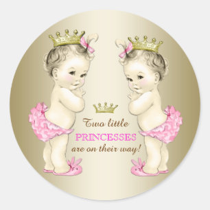 Princess Twin Girl Baby Shower Classic Round Sticker