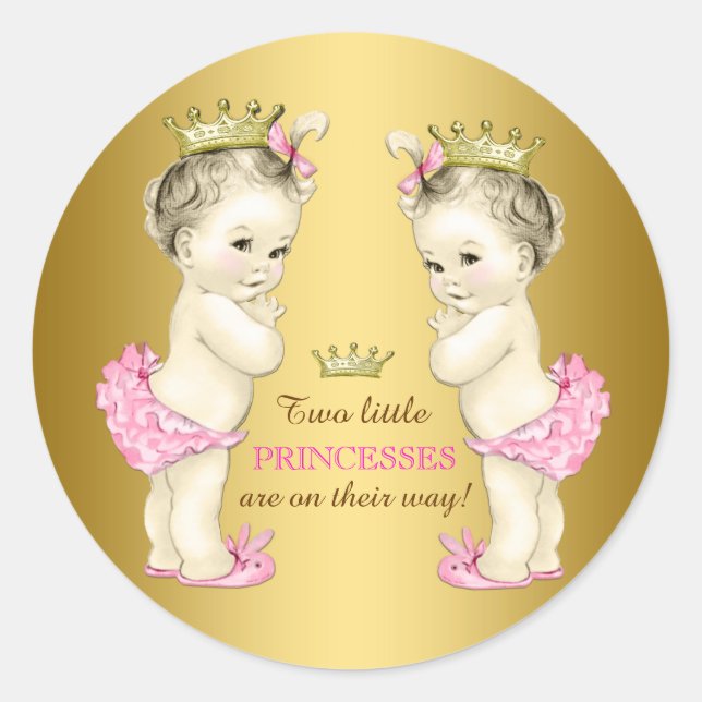 Princess Twin Girl Baby Shower Classic Round Sticker (Front)