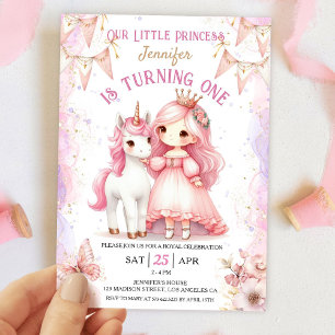 Princess Unicorn 1st Birthday Girl Pink Invitation