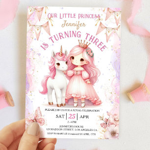 Princess Unicorn 3rd Birthday Girl Pink  Invitation