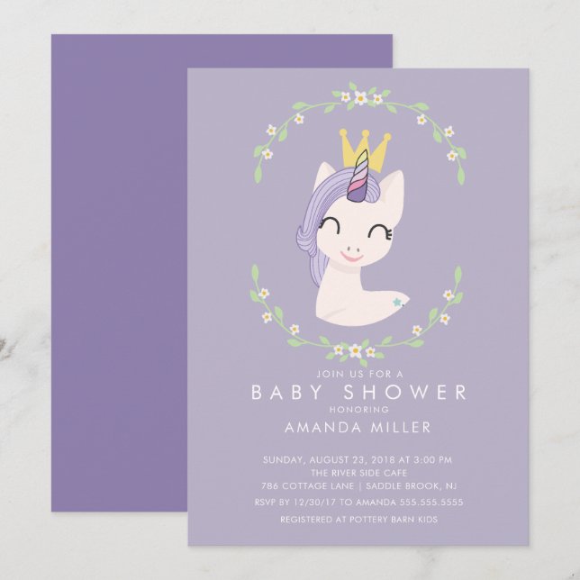 Princess Unicorn Baby Shower Invitation (Front/Back)