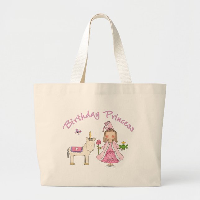 Princess Unicorn Birthday Girl Large Tote Bag (Front)