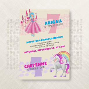 Princess Unicorn Joint Double Birthday Invitation