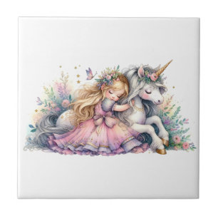 Princess Unicorn Pastel Fairytale Fantasy Ceramic Tile
