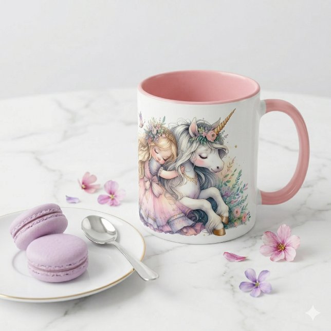 Princess Unicorn Pastel Fairytale Fantasy Mug (Princess Unicorn Pastel Fairytale Fantasy Mug On Counter With Macaroons)