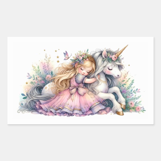 Princess Unicorn Pastel Fairytale Fantasy Rectangular Sticker (Front)