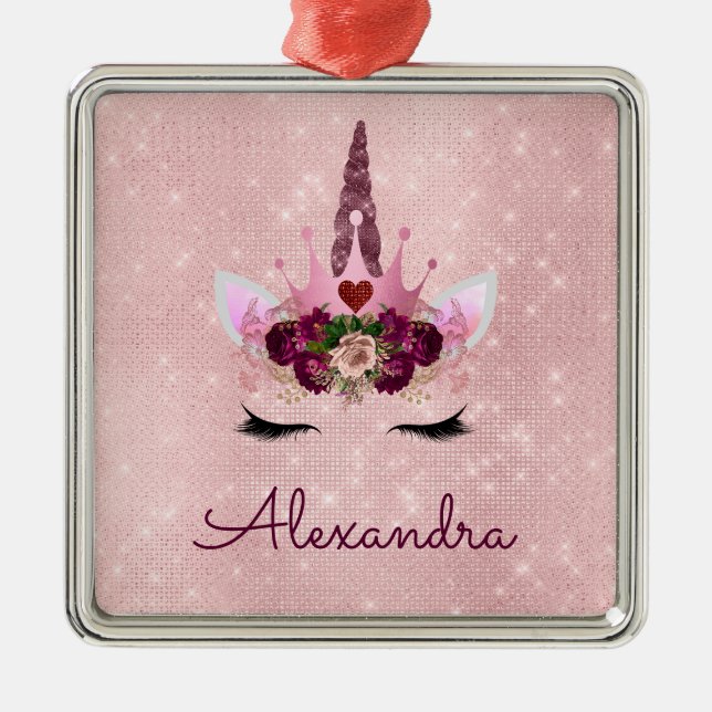 Princess Unicorn Rose Gold - Blush Pink Metal Ornament (Front)