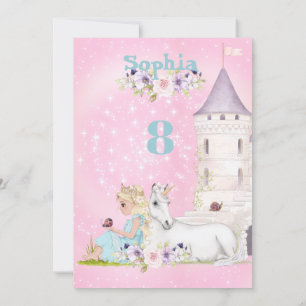 Princess Unicorn Stars Pink Cute Age Birthday Invitation