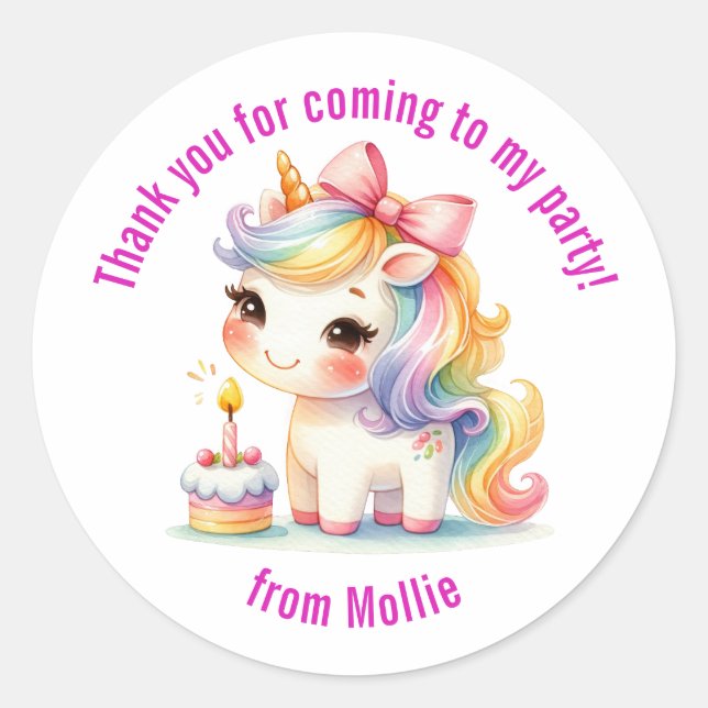 Princess Unicorn Thank You  Classic Round Sticker (Front)