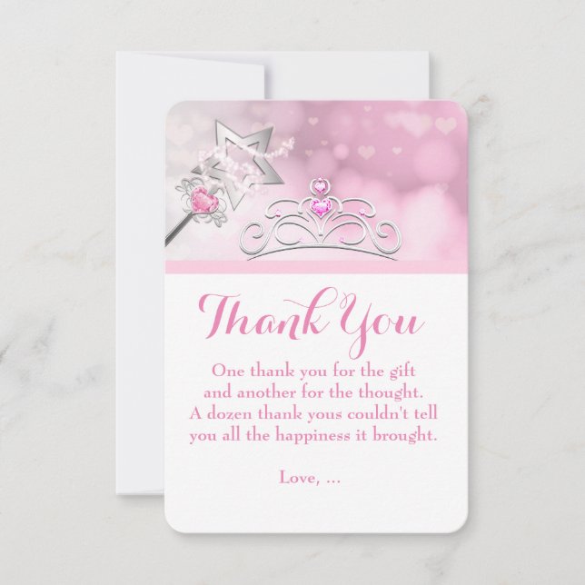 Princess Wand & Crown Birthday Thank You Card (Front)
