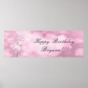 Princess Wand & Crown Custom Birthday Party Banner Poster