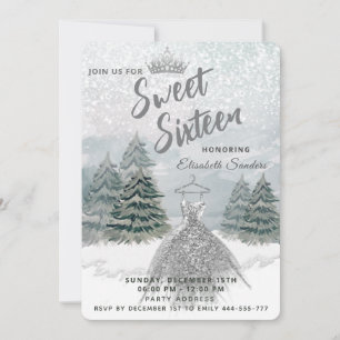 Princess Watercolor winter wonderland sweet 16  Invitation