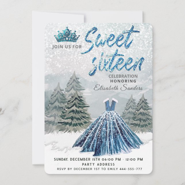 Princess Watercolor winter wonderland sweet 16 Invitation (Front)
