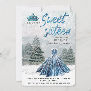 Princess Watercolor winter wonderland sweet 16 Invitation