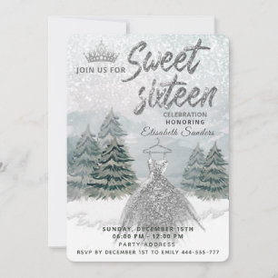 Princess Watercolor winter wonderland sweet 16 Invitation