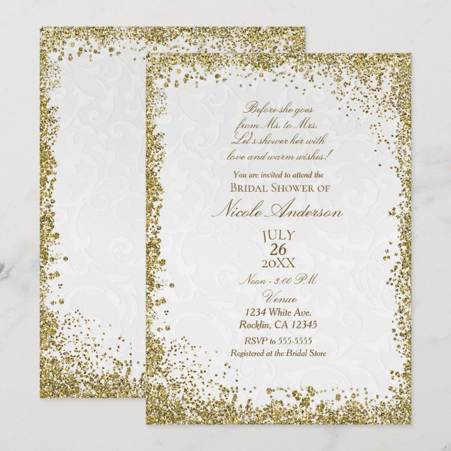 Princess White Damask Storybook Bridal Shower Invitation (Front/Back)