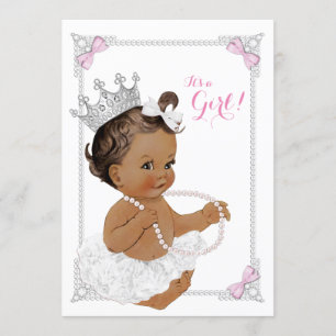 Princess White Tutu Pink Pearl Ethnic Baby Shower Invitation