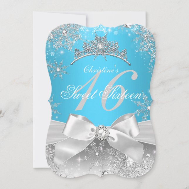 Princess Winter Wonderland Blue Sweet 16 Invitation (Front)