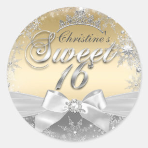 Princess Winter Wonderland Gold Sweet 16 Sticker