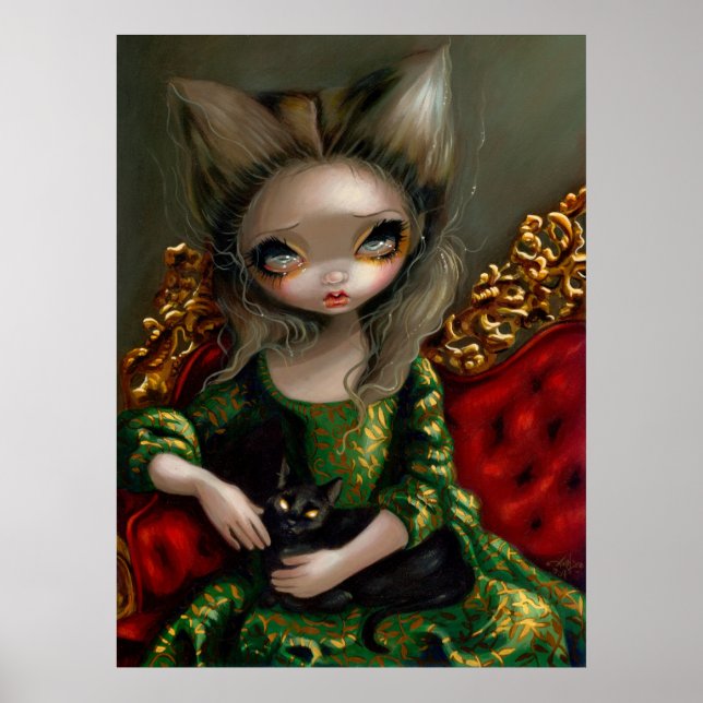 Princess with a Black Cat gothic rococo Art Print (Front)