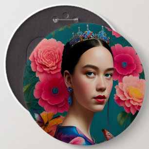 Princess with a blue tiara 6 cm round badge