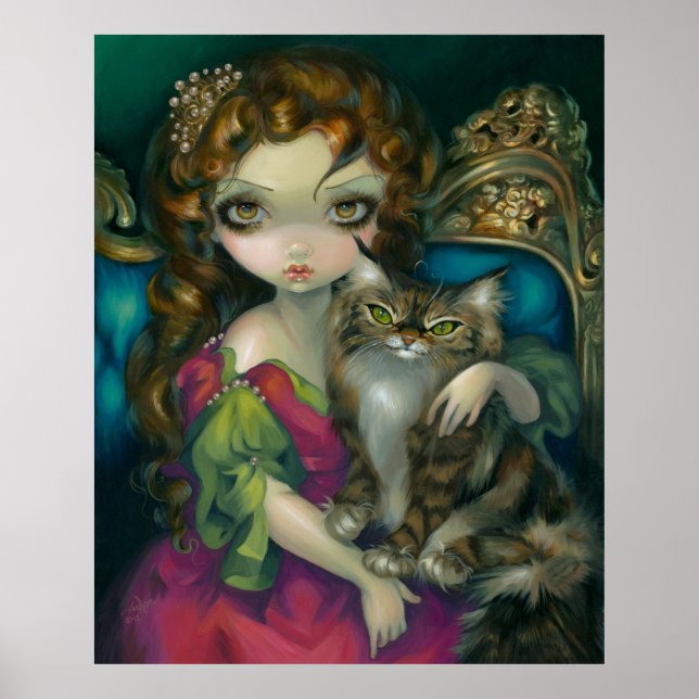Princess with a Maine Coon Cat ART PRINT rococo (Front)