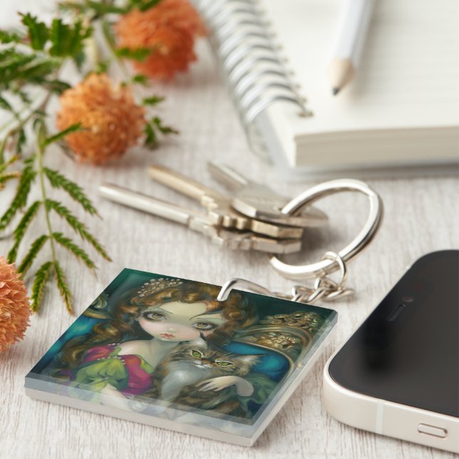 "Princess with a Maine Coon Cat" Keychain (Front Right)