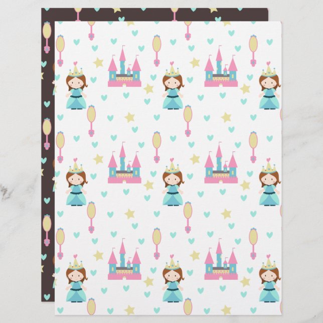Princess with Castle and Mirrors Scrapbook Paper (Front/Back)