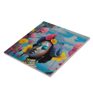 Princess with colourful face paint ceramic tile