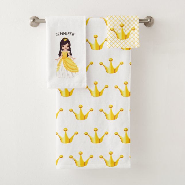 Princess with Crowns Personalised Bath Towel Set (Insitu)