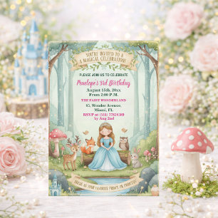 Princess with Forest Animals 3rd Birthday Party Invitation