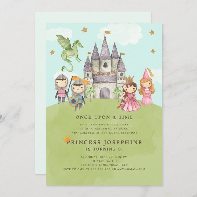 Princesses and Knights Girl Birthday Invitation (Front/Back)