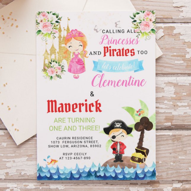 Princesses and Pirates Joint Sibling Birthday Invitation (Creator Uploaded)