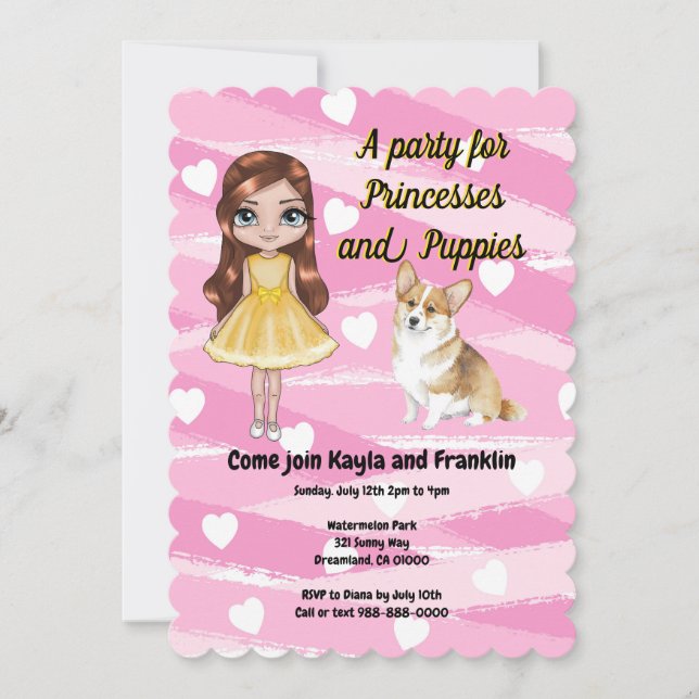 Princesses and Puppies Party Invitation (Front)