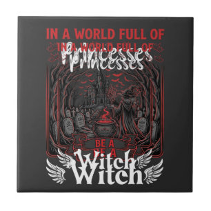 Princesses Be Witch Halloween Castle Cauldron Grav Ceramic Tile
