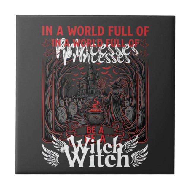 Princesses Be Witch Halloween Castle Cauldron Grav Ceramic Tile (Front)