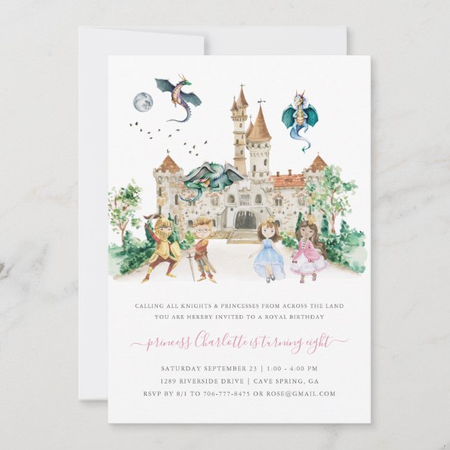 Princesses, Knights & Dragons Fairy Tale Birthday Invitation (Front)