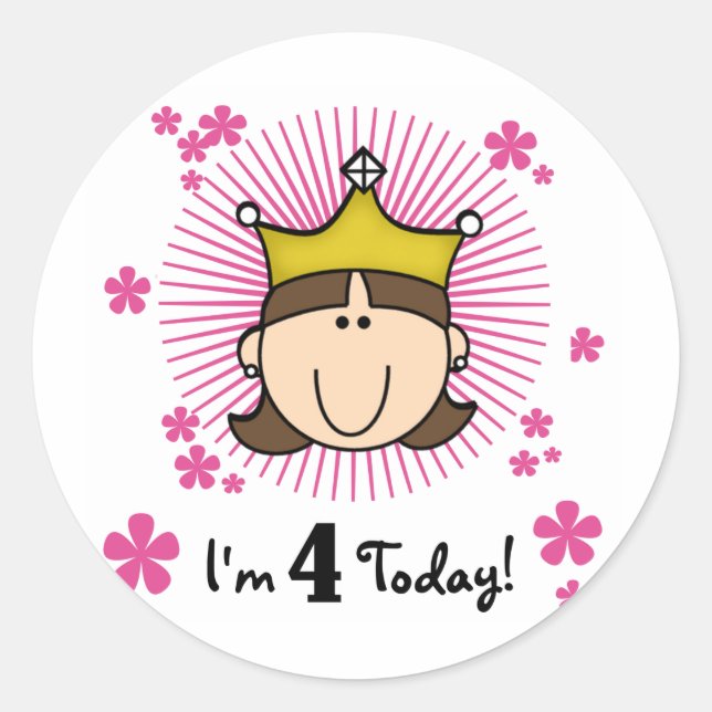 Princesss 4th Birthday Tshirts and Gifts Classic Round Sticker (Front)
