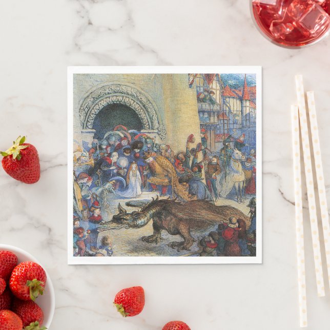 Princess's Birthday Dragon Folded Greeting Card Napkin (Insitu)