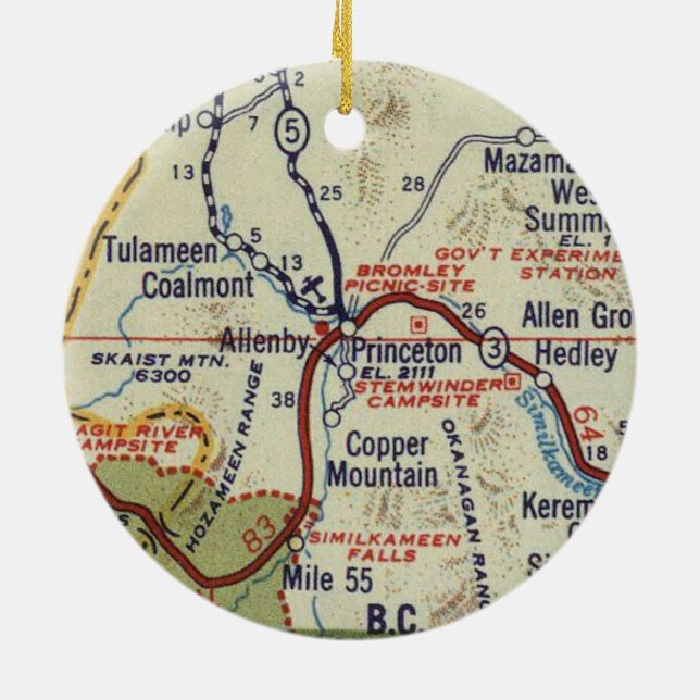 Princeton BC Vintage Map Ceramic Ornament (Back)