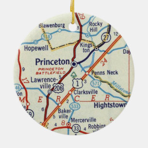 Princeton NJ Retro Map Ceramic Ornament