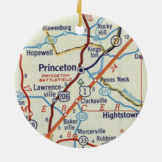 Princeton NJ Retro Map Ceramic Ornament (Back)