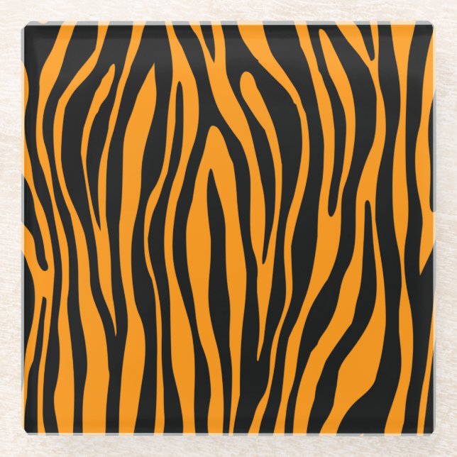 Princeton Orange Zebra Print Glass Coaster (Front)