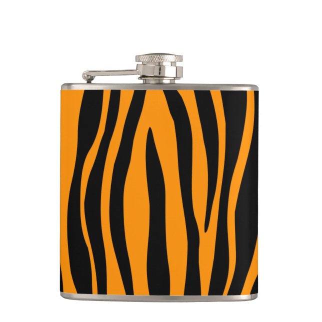 Princeton Orange Zebra Print Hip Flask (Front)
