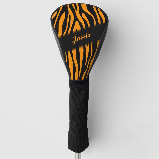 Princeton Orange Zebra Print Personalised Golf Head Cover (Front)